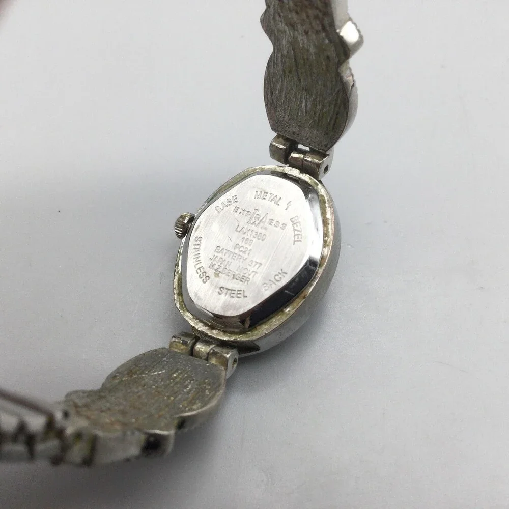 LA Express Womens Watch 18mm MOP Dial Silver Tone Marcasite Stretch New Battery